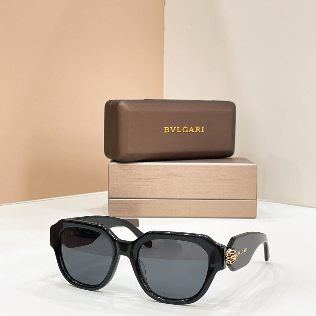 Bvlgari square sunglasses, black frames with dark gray lenses