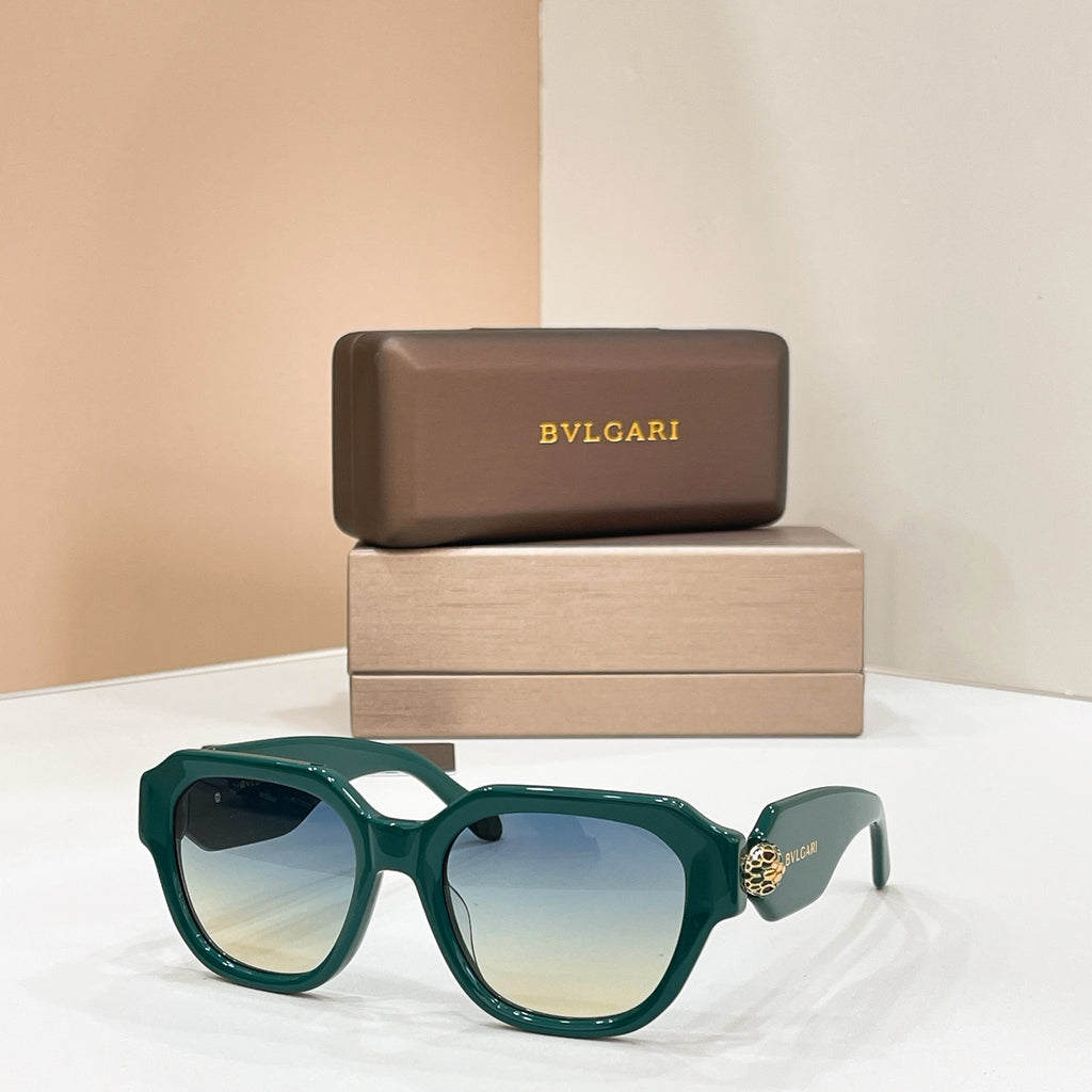 Bvlgari square sunglasses, green frames with gradient blue lenses