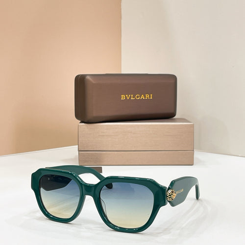 Bvlgari square sunglasses, green frames with gradient blue lenses