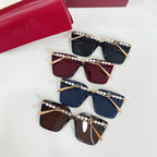 Set of four Gucci sunglasses with pearl trim and square tinted lenses in dark colors