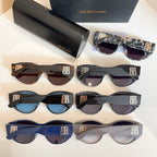 Assorted sunglasses set with colored frames and lenses, with black case