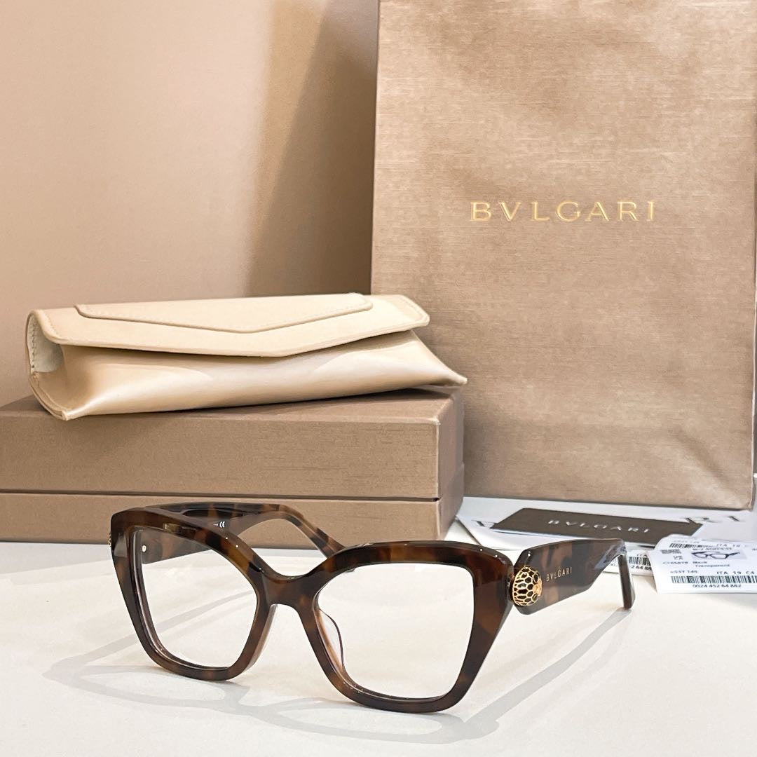 Bvlgari glasses with brown tortoiseshell frame and clear square lenses