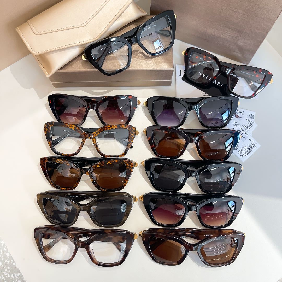 Bvlgari glasses assortment with dark tinted lenses in black and brown frames