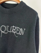 Dark knit sweater with crew neck and McQUEEN logo print on chest