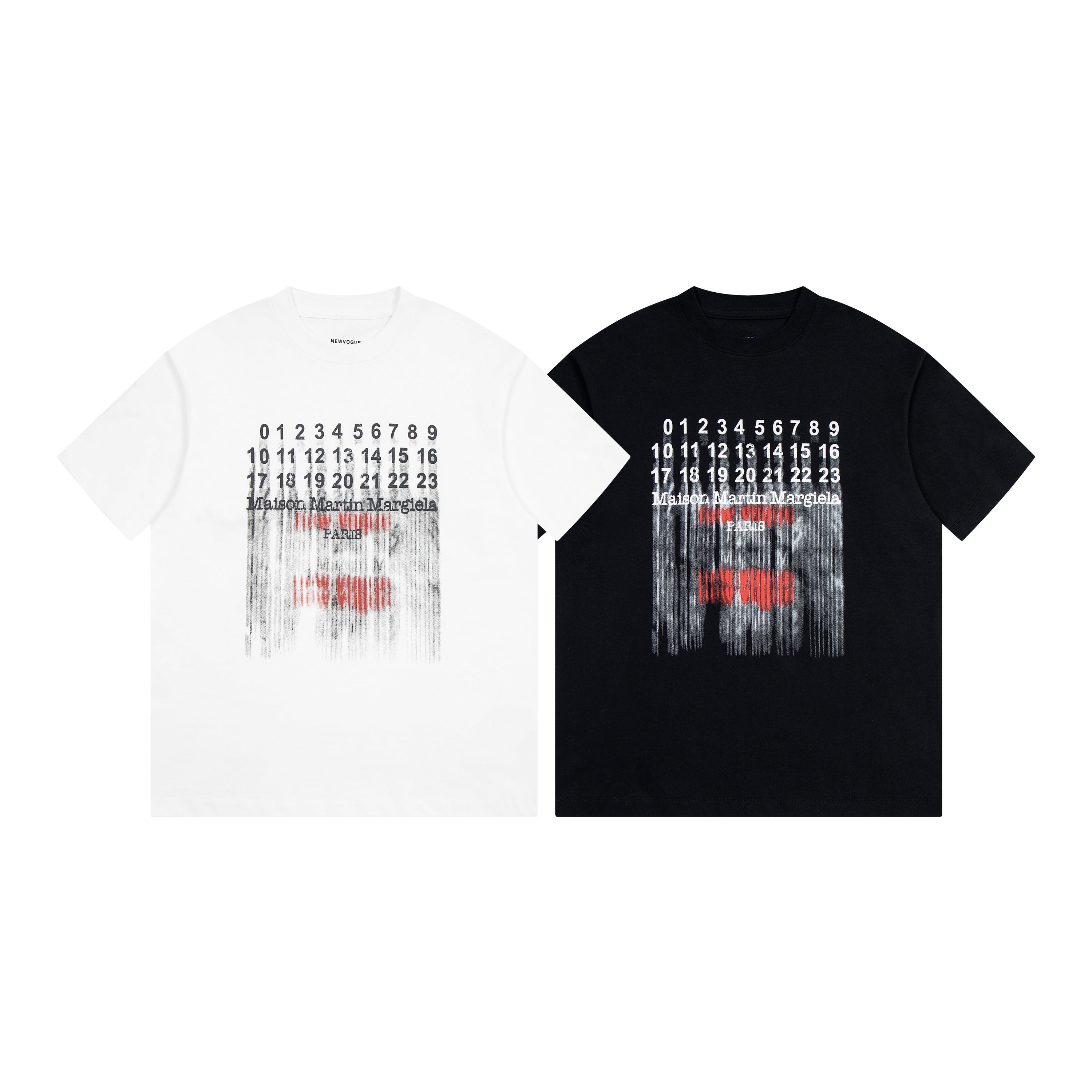 Set of two crew-neck T-shirts in white and black with front graphic prints