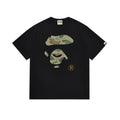 Bape black crew-neck T-shirt with camouflage ape graphic