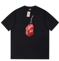 Stussy T-shirt, black with red bottle graphic at center
