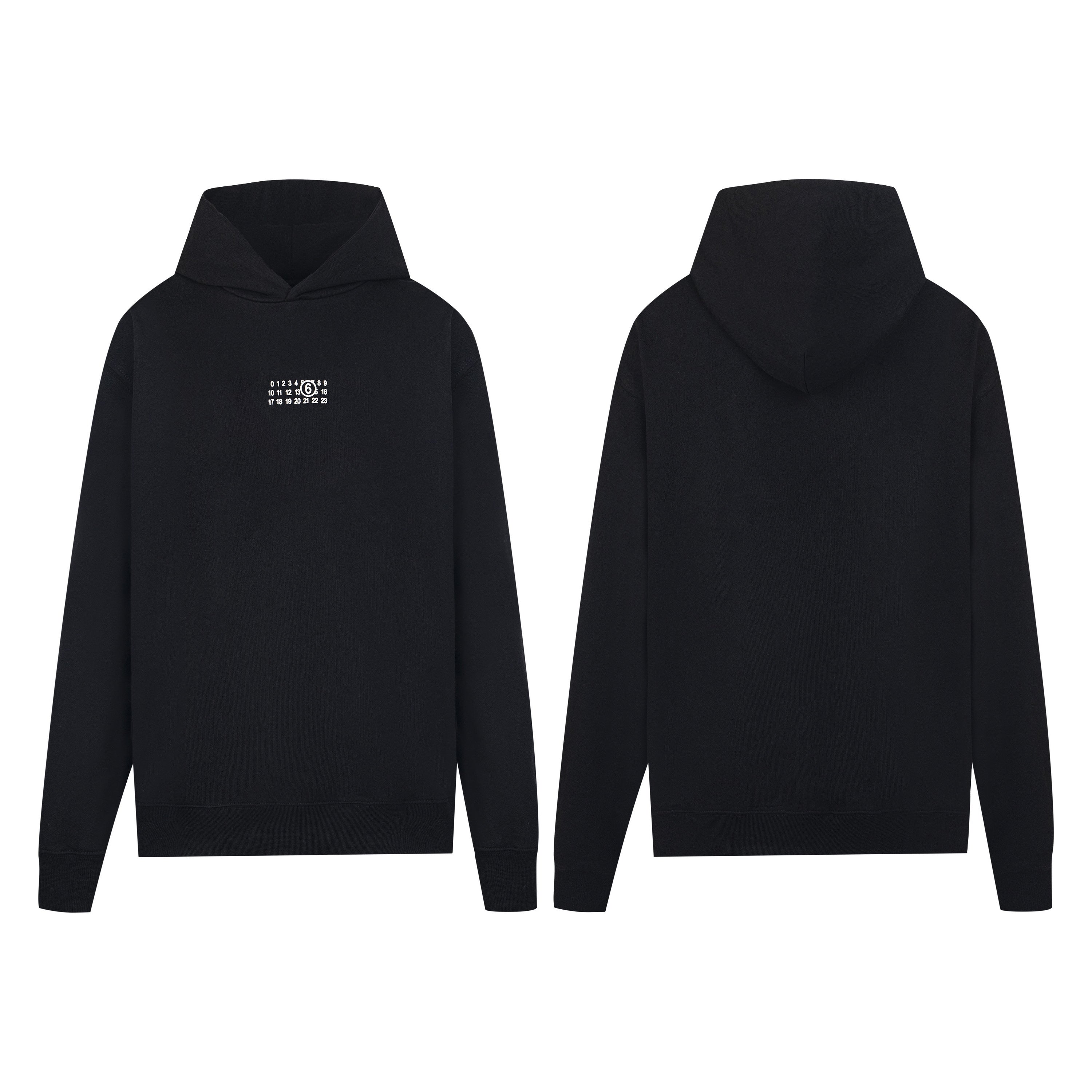 Black Maison Margiela logo hoodie, front and back views