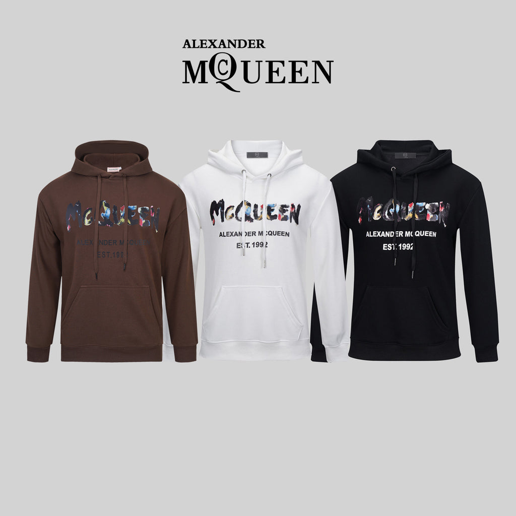 Graphic pullover hoodie with hood and kangaroo pocket, colorful Alexander McQueen logo