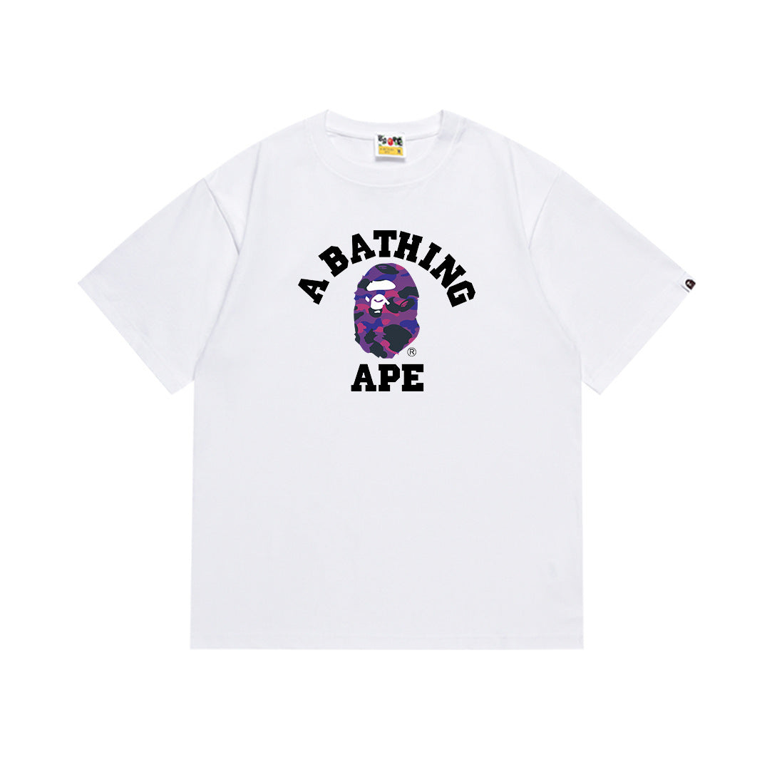 White graphic T-shirt with A BATHING APE front logo
