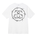 White T-shirt with circular stitched-style graphic on back