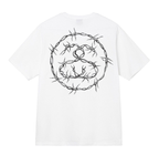 White T-shirt with circular stitched-style graphic on back