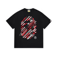 Bape black short-sleeve T-shirt with multicolor striped face graphic