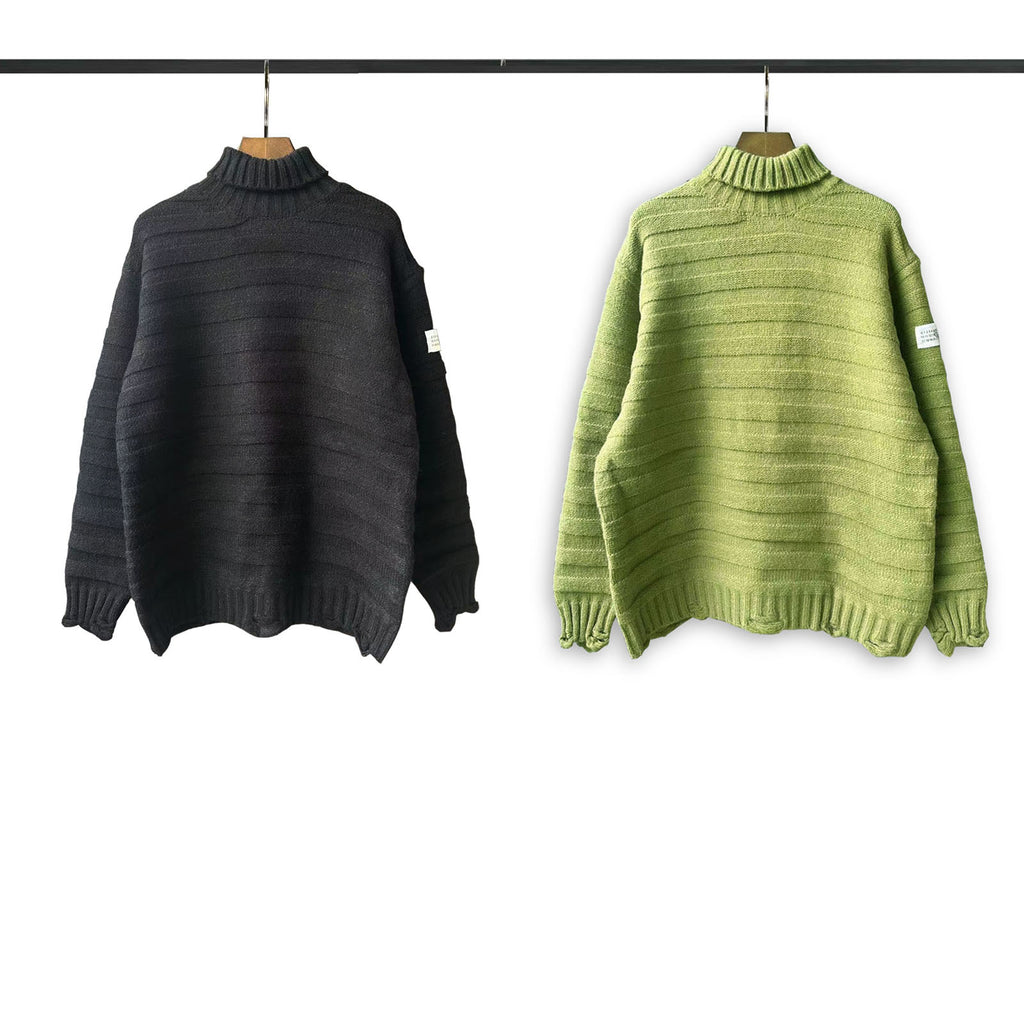Turtleneck knit sweater, dark charcoal color with ribbed hem and cuffs