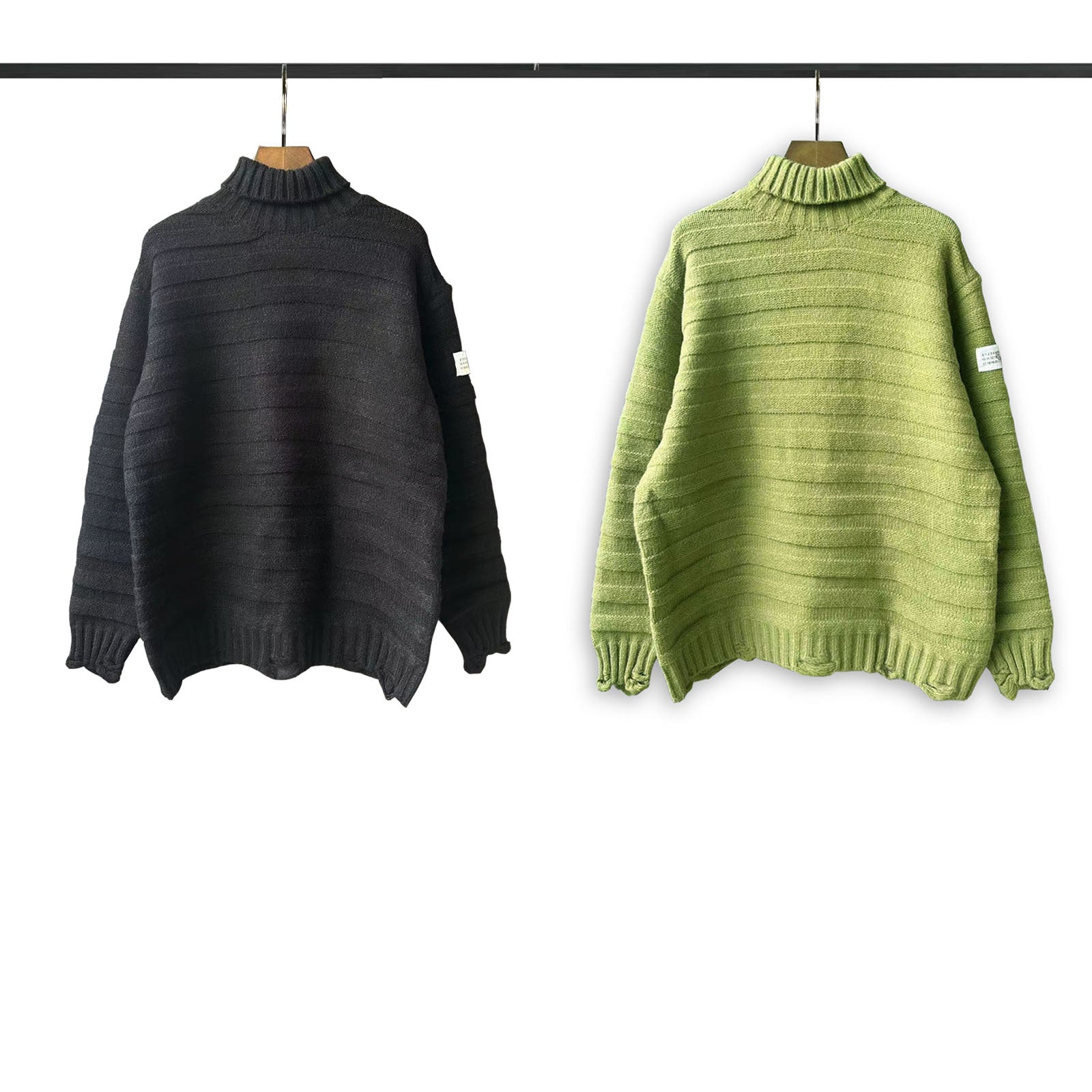 Turtleneck knit sweater, dark charcoal color with ribbed hem and cuffs