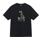 Stussy black T-shirt with dinosaur graphic print on front