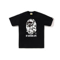 Black Bape T-shirt with camo ape face graphic and BY BATHING APE text
