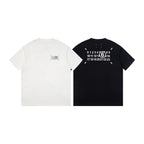 Two crew-neck T-shirts, white and black, with numeric front graphic prints