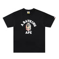 Black crewneck T-shirt with BAPE ape logo graphic on chest