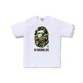 White Bape T-shirt with camo ape graphic and BY BATHING APE logo