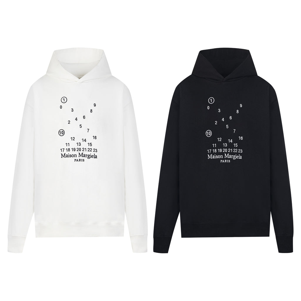 Maison Margiela hoodies, white and black pullover with number graphic on chest