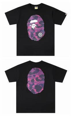 Black Bape T-shirt with pink camo ape face graphic on front