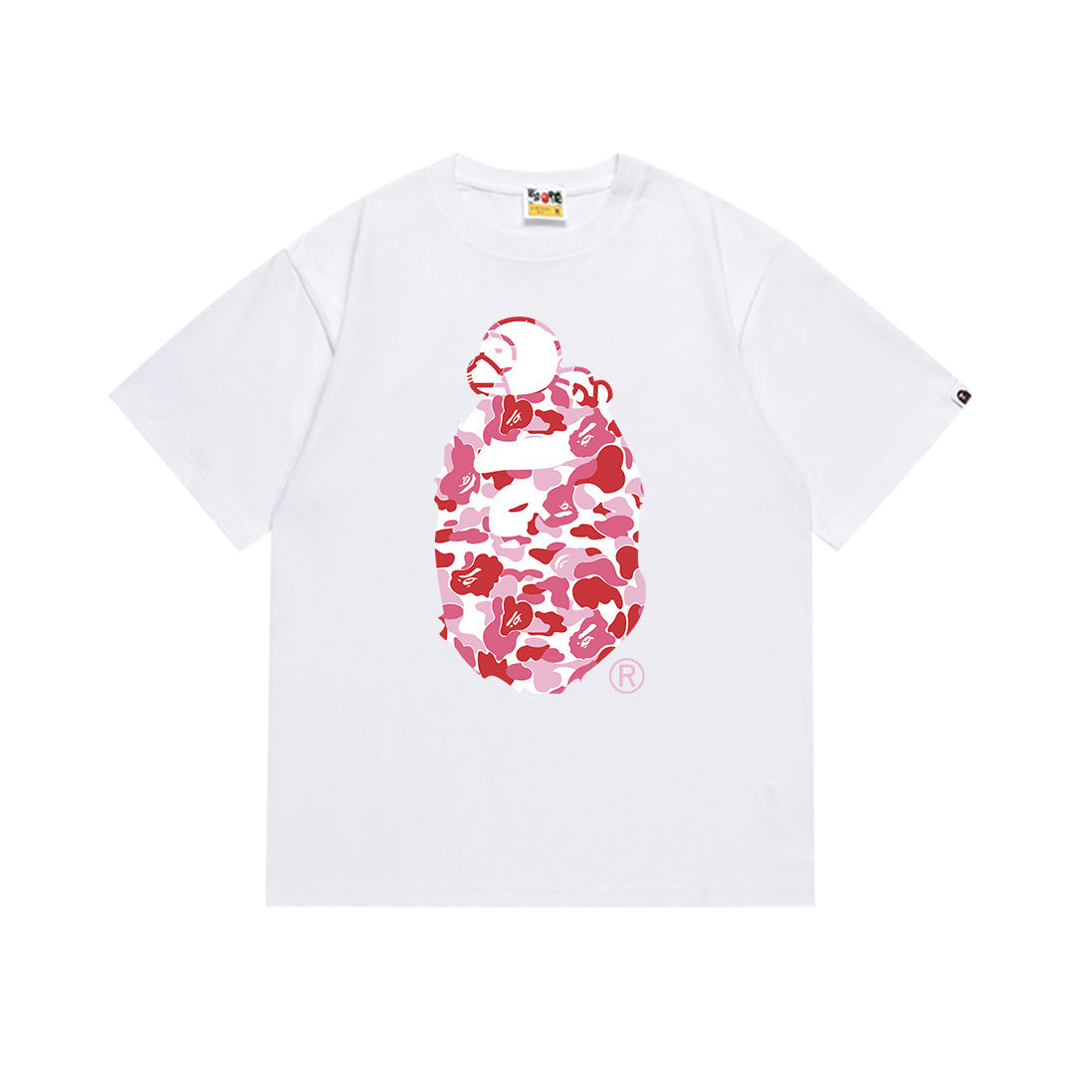 White crewneck T-shirt with red Bape graphic