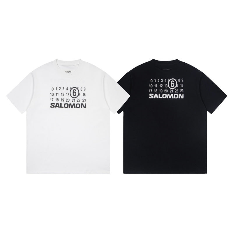 White and black T-shirt pair with SALOMON number 6 graphic