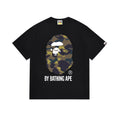 Black Bape T-shirt with camo ape graphic and BY BATHING APE text