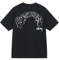 Black T-shirt with poker-card graphic and Stussy logo on chest