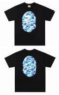 Bape black T-shirt with blue camo face graphic on front