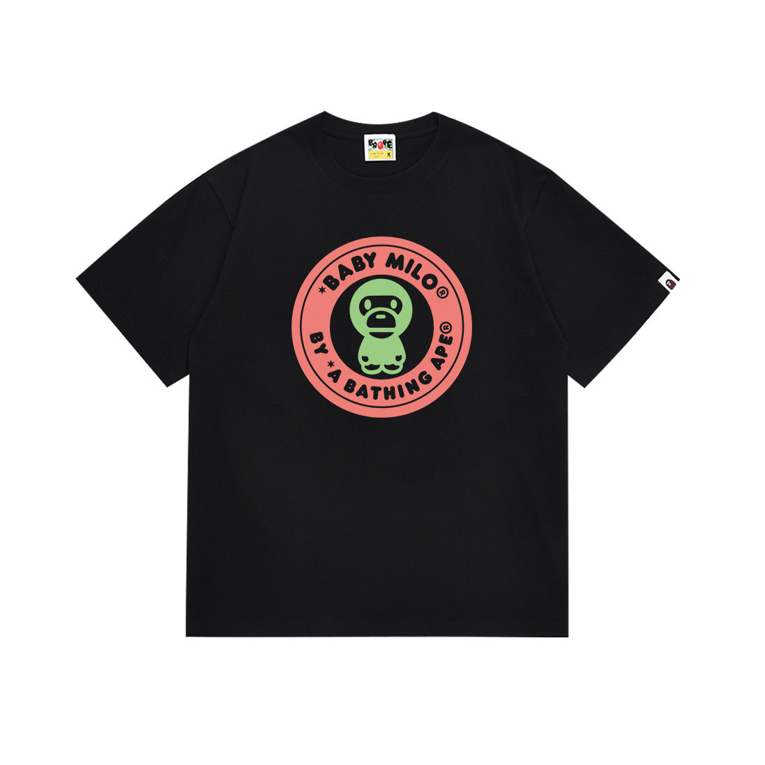 Black Bape Baby Milo graphic T-shirt with round logo print on chest