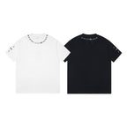 Set of two crewneck T-shirts: white and black, each with number graphic at collar.