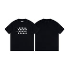 Black crewneck T-shirt with front white dot logo print, back view