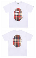 Bape white T-shirt with plaid character graphic on front and back