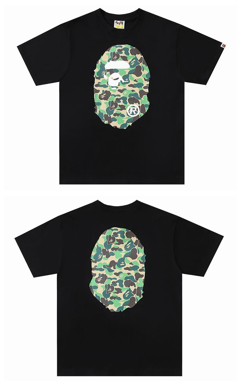Bape T-shirt in black with camo ape face graphic on front