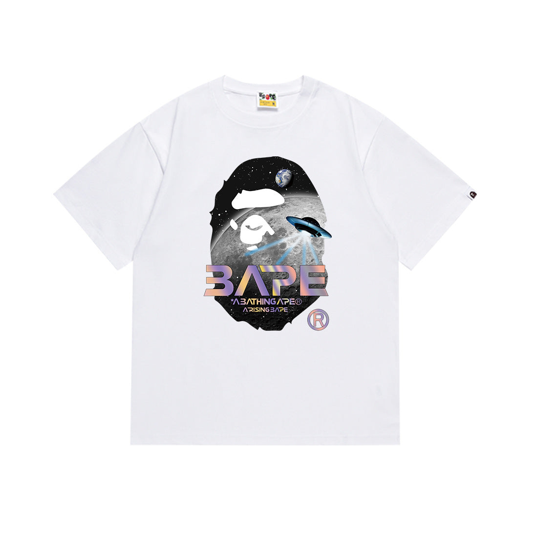 White Bape crewneck T-shirt with large astronaut graphic on front