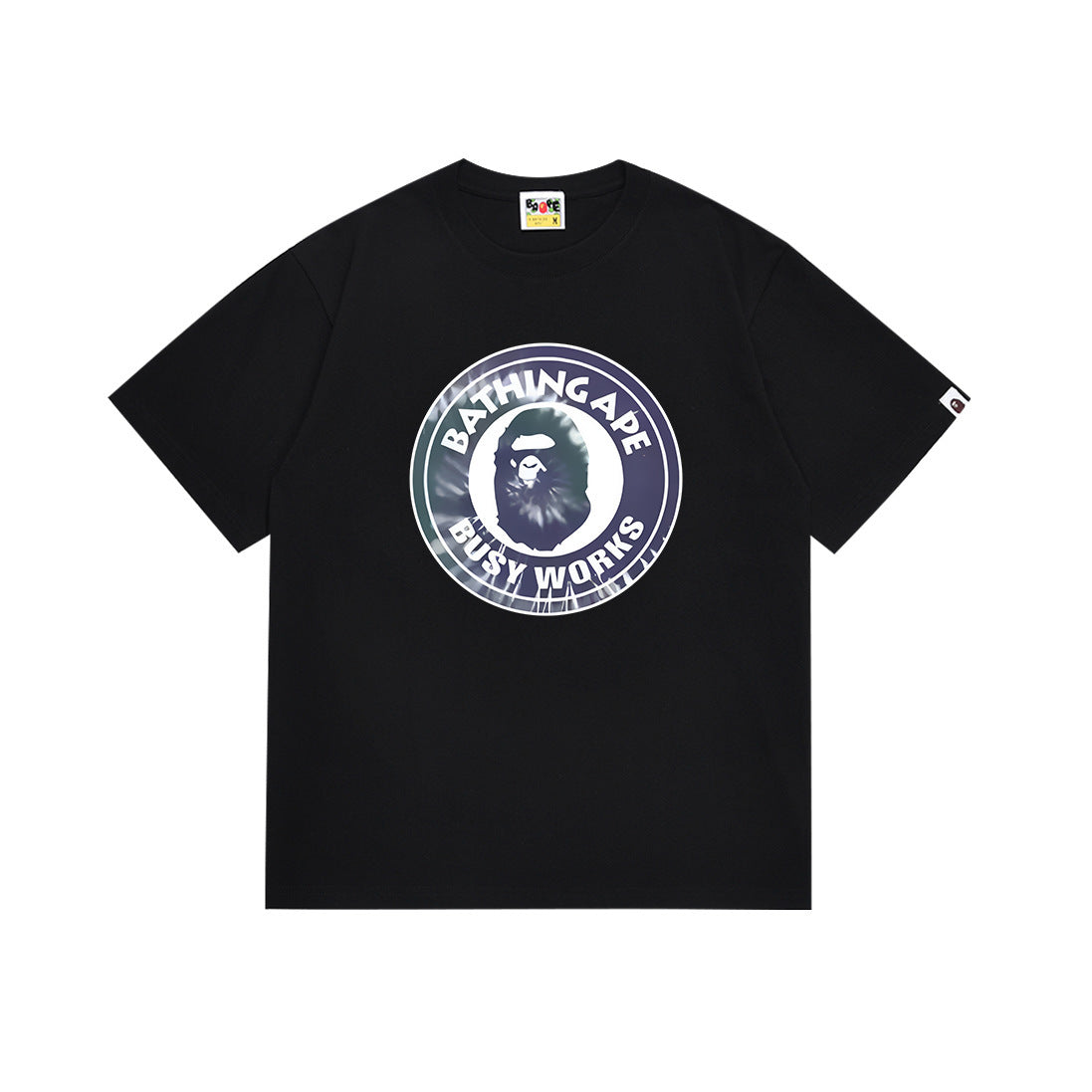 Black Bape T-shirt with circular ape graphic logo on chest