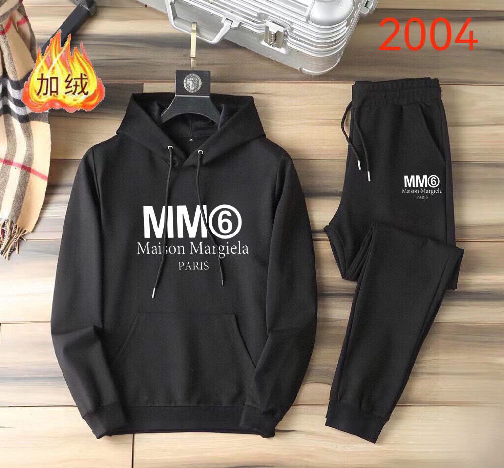 Black MM6 Maison Margiela hoodie set with drawstring hood and matching joggers