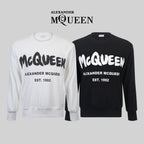 Crewneck sweatshirt, white with McQueen logo and EST. 1992 print