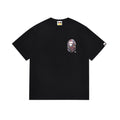 Black crewneck T-shirt with multicolor square chest graphic