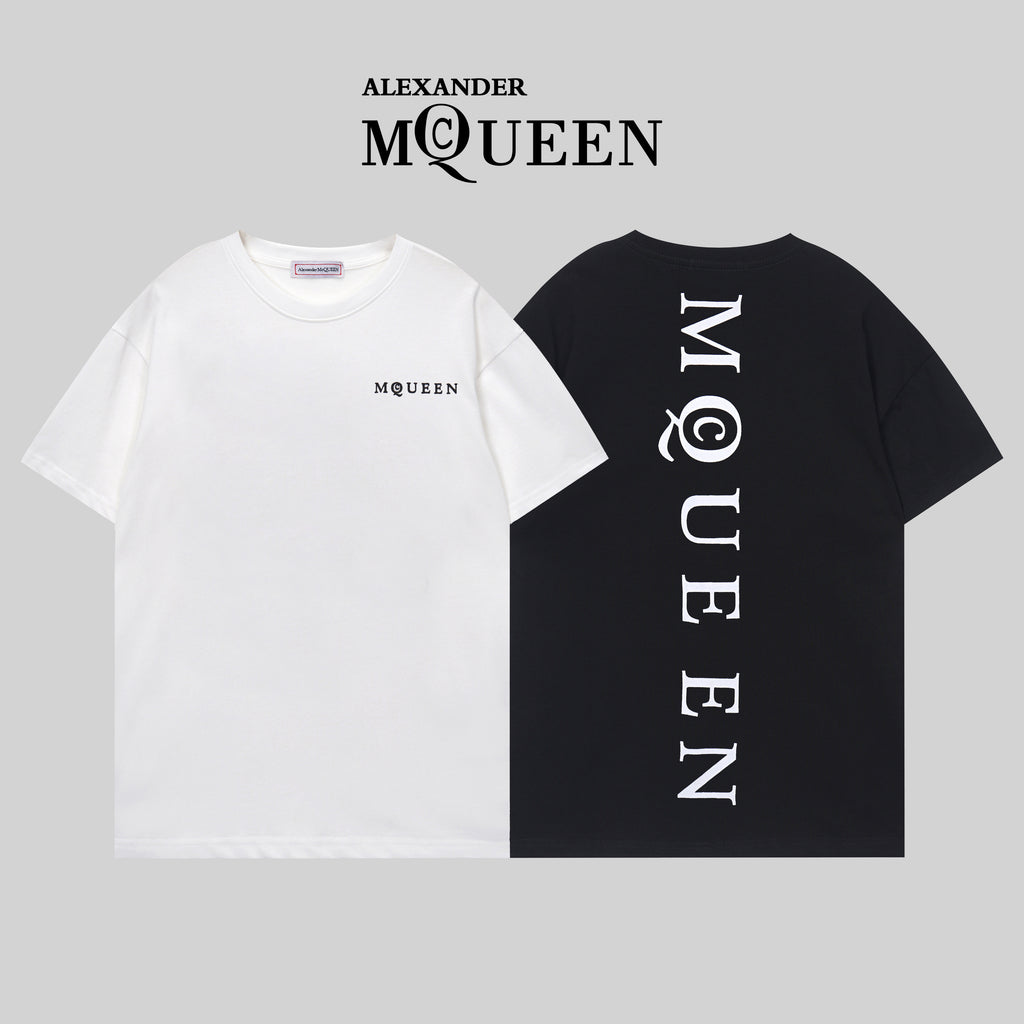 Set of two Alexander McQueen crewneck T-shirts, white and black, front logo print