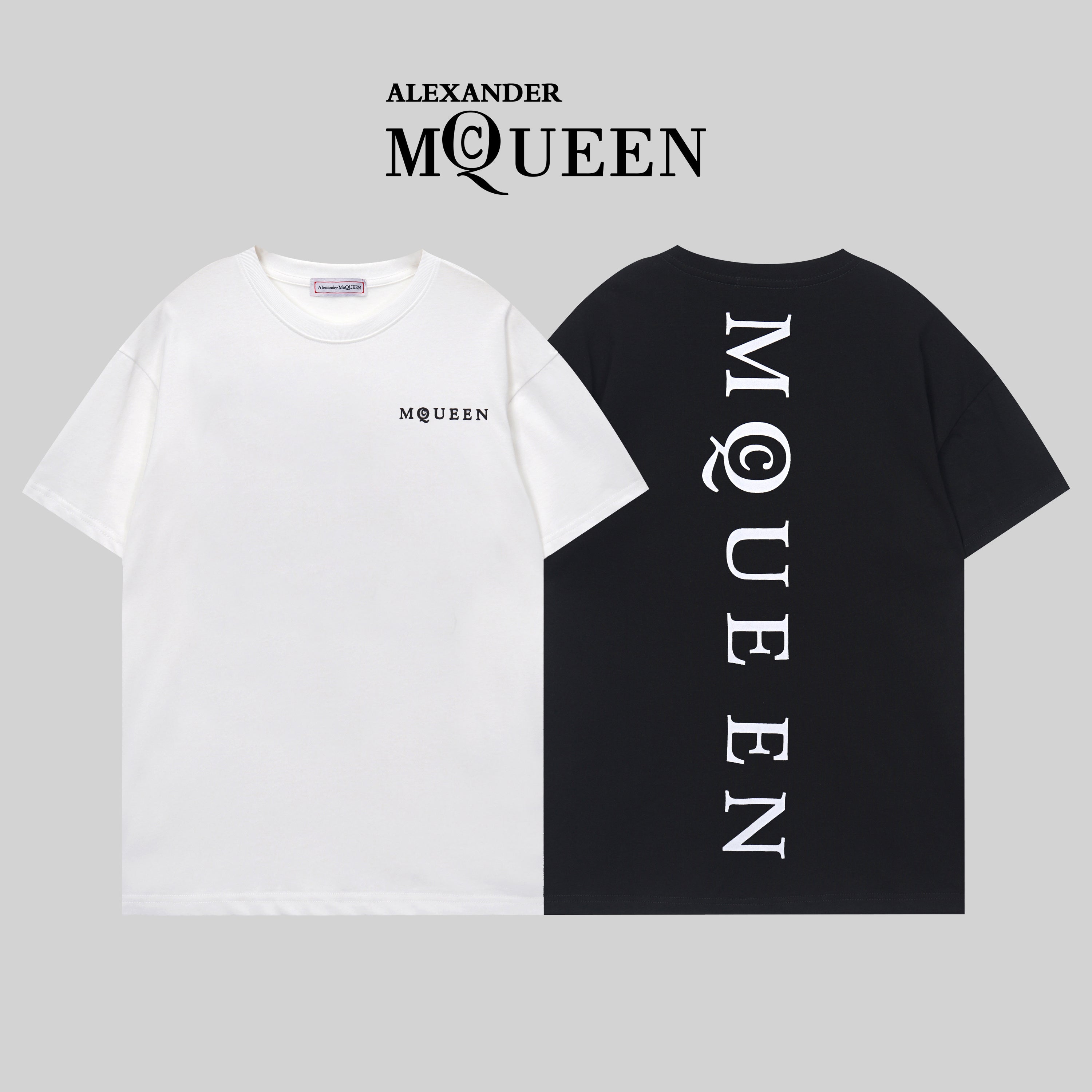 Set of two Alexander McQueen crewneck T-shirts, white and black, front logo print