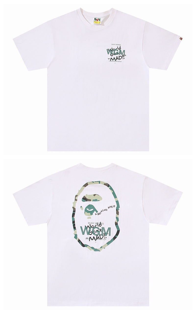 White Bape T-shirt with front and back graphic print, crew neck short sleeves