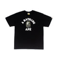 Black crewneck short-sleeve graphic T-shirt with BATHING APE logo print