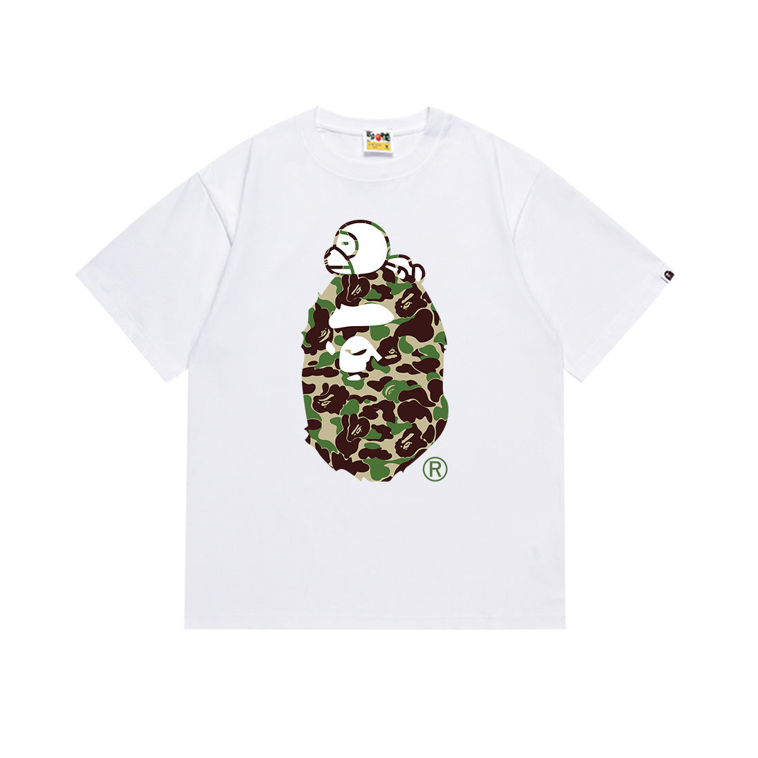 White Bape graphic T-shirt with camouflage ape logo