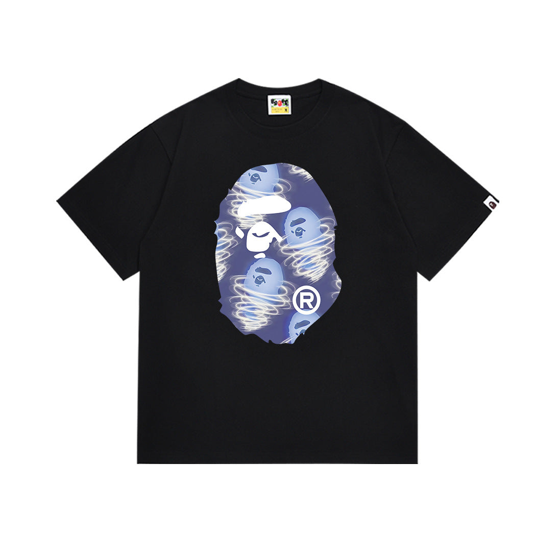 Bape black T-shirt with oval character graphic on the chest