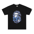 Bape black T-shirt with blue camo ape logo graphic