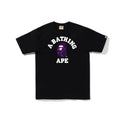 Black BAPE T-shirt with colorful graphic logo on chest