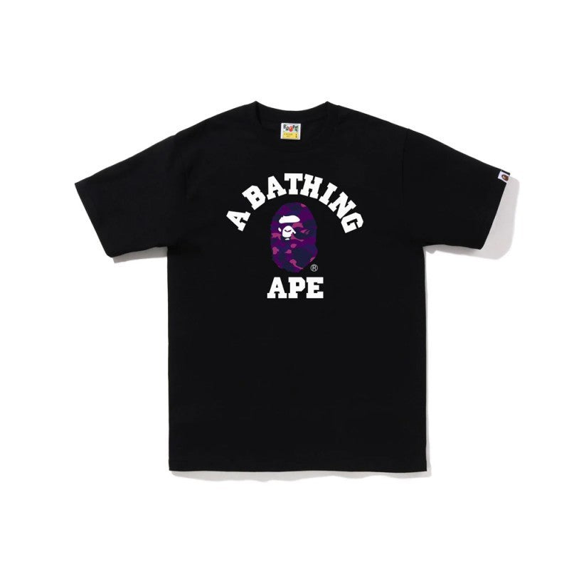 Black BAPE T-shirt with colorful graphic logo on chest